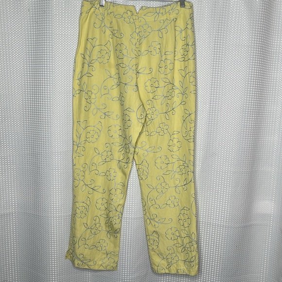 Debra deRoo Embroidered Pants Silk Linen Blend High Rise Vacation Sz M - Picture 6 of 11